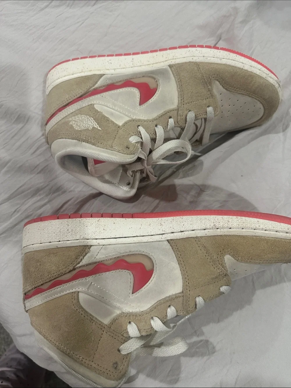 Jordan Mid-Top Sneakers in Beige with Red Accents